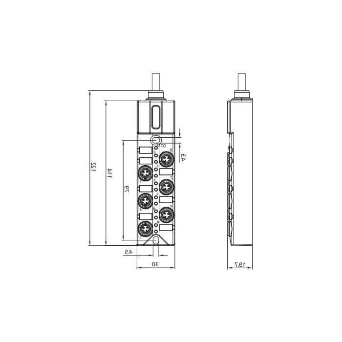 M8 junction box, single channel, NPN, 6-port all-in-one, LED, PVC non-flexible cable, gray sheathing, 23N621-XXX